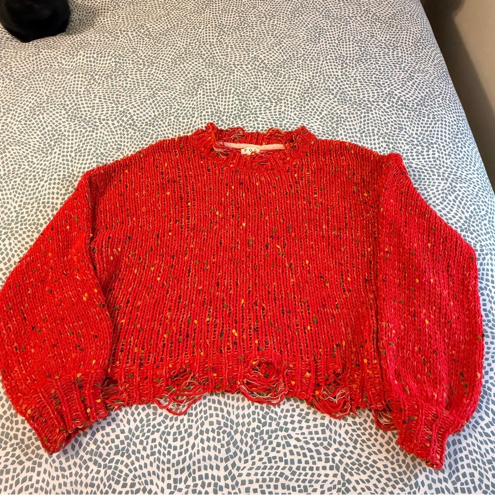 POL | Vibrant Red Distressed Oversized Sweater - Picture 5 of 9